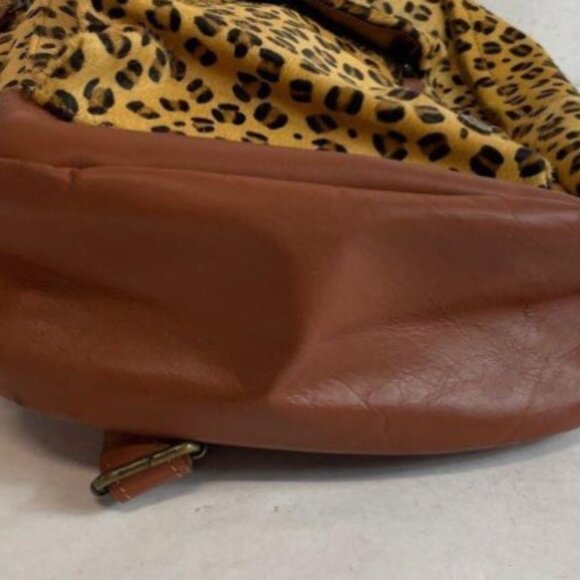 MAHI Brown Leopard Print Backpack – Full-Grain Leather, Zippered